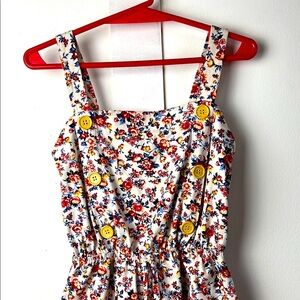 Floral Kids Romper with Sailor Style Yellow Buttons